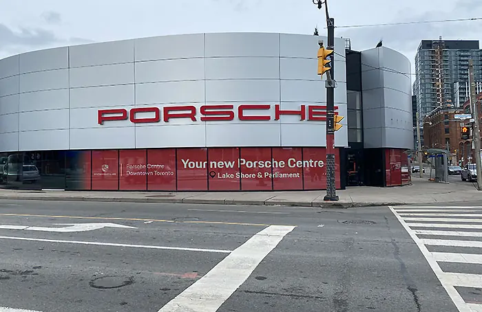  Porsche showroom vinyl graphics on glass